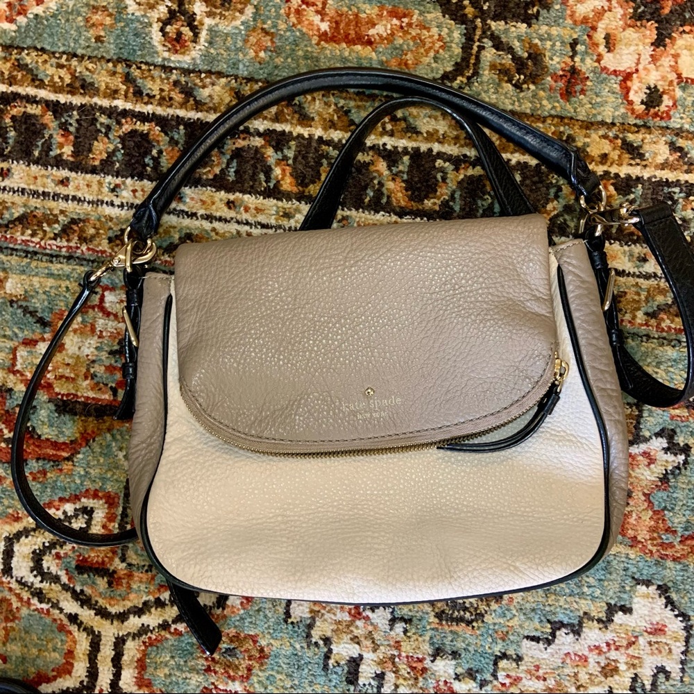 Kate Spade Cobble Hill Devin Crossbody Satchel Warm Putty and Black Colorblock